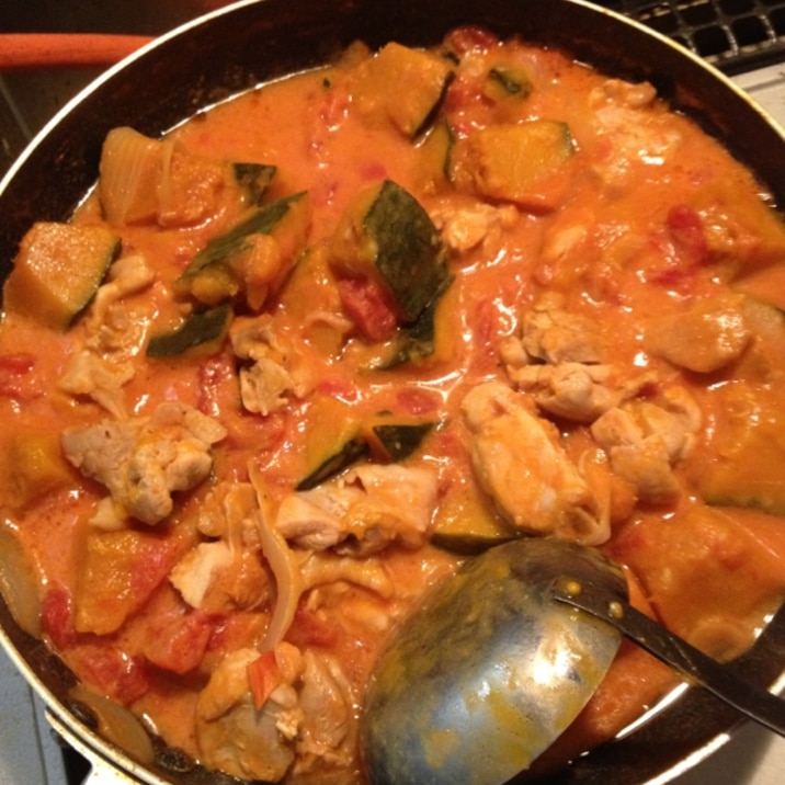 かぼちゃと鶏肉のトマトクリーム煮 レシピ 作り方 By 2rママ 楽天レシピ